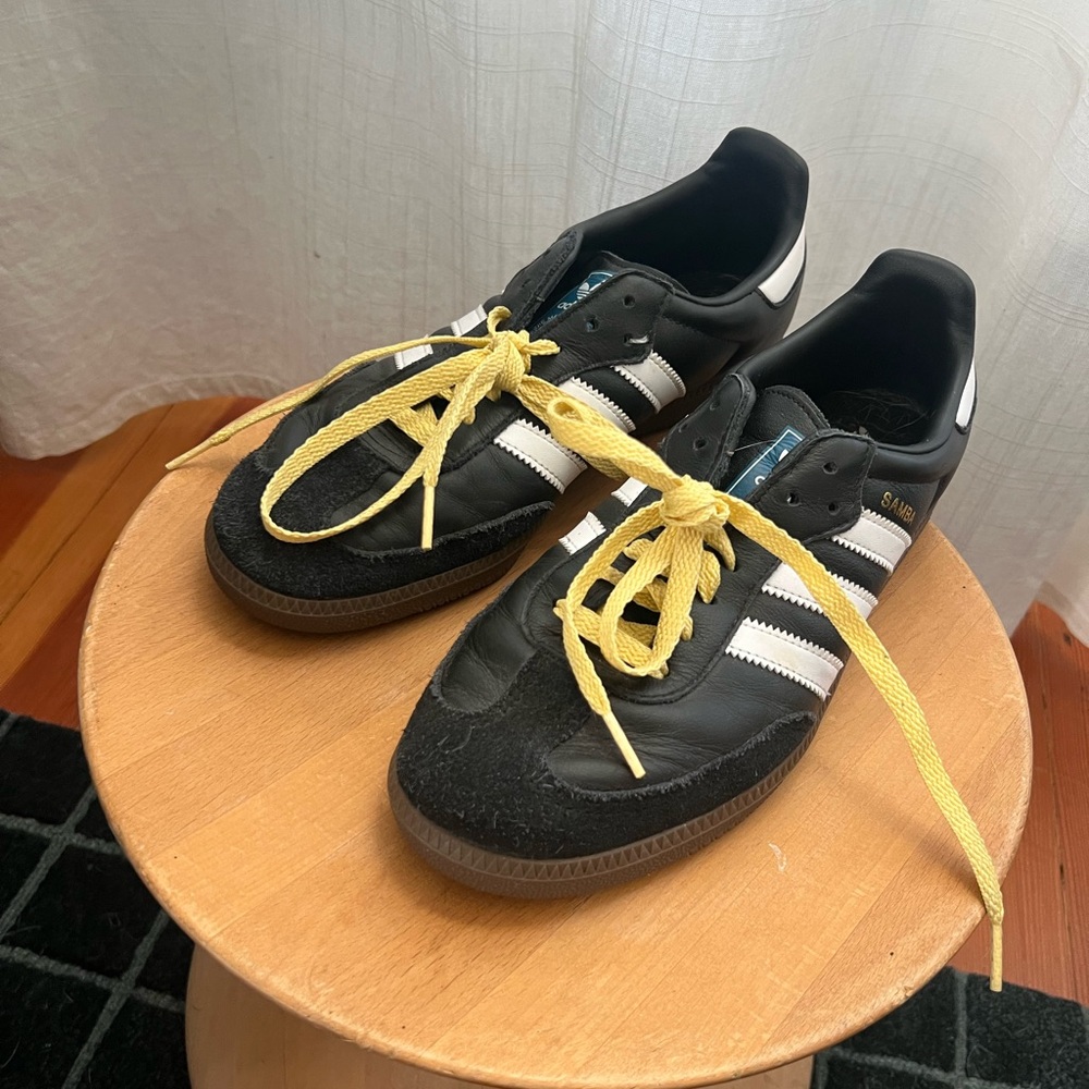 Adidas Black Sambas with Yellow Accent Laces